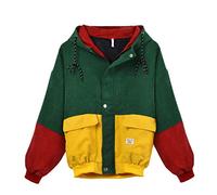 Xmiral Giacca Oversize con Cappotto Soprabito da Donna Manica Lunga in Velluto a Coste Patchwork (M,1- Vino Rosso)