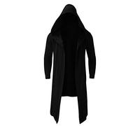 Xmiral Giacca uomo stile scuro lungo cardigan mantello cappotto maglione con cappuccio (L,Nero)