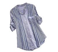 Xmiral Maglietta Camicetta Donna Taglie Forti Bottone Vintage Scollo a V Manica Corta Bottone in Pizzo (M,4- Blu)