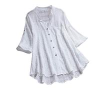 Xmiral Maglietta Camicetta Donna Taglie Forti Bottone Vintage Scollo a V Manica Corta Bottone in Pizzo (5XL,3- Bianca)