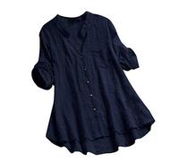 Xmiral Maglietta Camicetta Donna Taglie Forti Bottone Vintage Scollo a V Manica Corta Bottone in Pizzo (5XL,3- Marina Militare)
