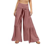 Xmiral Pantaloni da donna a vita alta con cravatta elastica in vita plissettata in rayon svasato Pantaloni da spiaggia Pantaloni lunghi da salotto con fondo a campana Maglia Primaverile