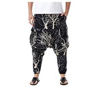 Xmiral Pantaloni Uomo Stampa Lino Pantaloni Larghi Casual in Vita Elastica Leggera (S,12nero)