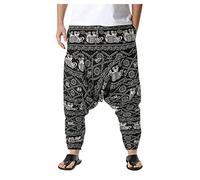 Xmiral Pantaloni Uomo Stampa Lino Pantaloni Larghi Casual in Vita Elastica Leggera (XXL,11nero)