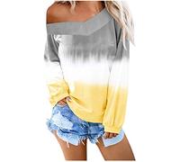 Xmiral Pullover Donna O-Collo Gradiente Contrasto Colore Manica Lunga Felpa Top