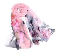 Xmiral Sciarpa Donna,Scarf Donna Foulard Donna Sciarpa di Selvaggia Caldo Scialle Sciarpa di inchiostro fiore di loto lungo handrolled raso pesante E-multicolore avorio