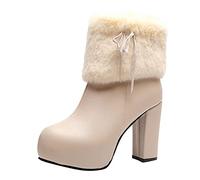 Xmiral Stivaletti Donna Stivaletti alla Caviglia con Cerniera Laterale Stivaletti con Tacco Quadrato Casual Stivaletti a Tubo Centrale (40,Beige)