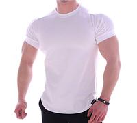 Xmiral T-Shirt da Uomo Fitness Abbigliamento Sportivo a Maniche Corte Elasticizzato ad Asciugatura Rapida (L,Bianca)