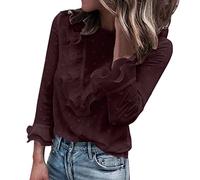 Xmiral T Shirt per Le Donne Casual Top Pizzo Polka DOT O Neck Manica Lunga Top Camicetta (XXL,RD2)