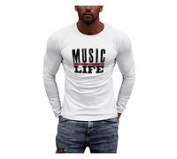 Xmiral T-Shirt Uomo Vintage Shirt Uomo Maniche Lunghe Regular T-Shirt Top Camicetta Uomo Slim Casual O Collo Bottone Stampato Manica Lunga (M,1bianca)