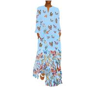 Xmiral Vestito Estivo da Donna Abito Sciolto Manica Lunga Retro Abiti Lunghi Donna Eleganti Camicetta Largo Casual Estivi Vestiti Donna Taglie Forti Club (XL,4- Marina Militare)