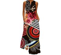 Xmiral Vestito Signore Abito da Spiaggia Manicotto Manica da Sette Quarti con Stampa Floreale Spiaggia di Sabbia Vestito Loose Abito Accogliente Gonna Dress Donna (3XL,1- Multicolore)
