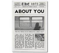 XMJJQQ Stampa artistica da parete su tela vintage The 1975, con scritta Healy Music Being Funny in a stranier, per stanza, estetica, in bianco e nero, con testo della canzone About You, decorazione