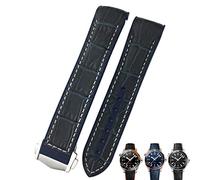 XMKT Cinturini per orologi in pelle di vacchetta da 20mm 22mm per Omega Seamaster 300 Speedmaster DE VILLE cinturino per orologio da uomo con fibbia a punto per uomo donna(Dark blue white,22mm)