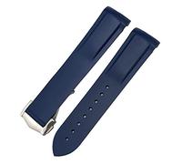 XMKT Cinturino in gomma curva da 19 mm adatto per cinturino Omega Speedmaster Moonwatch Seamaster 300 AT150(Blue,Silver Buckle)