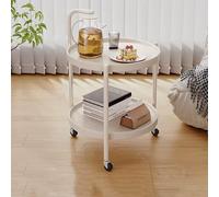 XMLYSMYS Tavolino da Salotto Rotondo con Ruote, Tavolino da Divano/Comodino Mobile, Carrello Piccolo a 2 Strati per Cucina Domestica, Soggiorno(White,40cm)