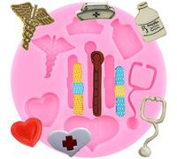 XMOLDNMS Stampi per infermiere di laurea, stetoscopio, per pillole, in silicone, termometro, forma medica, per decorazione di torte, cupcake, cioccolato