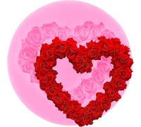 XMOLDNMS Stampo in silicone a forma di corona di rose, a forma di cuore e ghirlanda, per decorazioni per torte nuziali, cupcake, argilla polimerica, caramelle, cioccolato, pasta di gomma