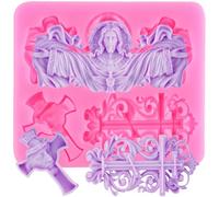XMOLDNMS Stampo in silicone a forma di croce con Gesù, stampo per fondente per battesimo, decorazione per torte, cupcake, caramelle, cioccolato, argilla polimerica, pasta di gomma