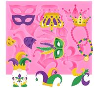 XMOLDNMS Stampo in silicone a forma di maschera in maschera, per mardi gras, fondente, corona, piuma, maschera, per decorare torte, cupcake, cioccolato, caramelle, pasta di gomma, argilla polimerica