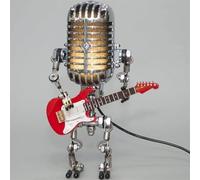 Xmpmrb Lampada vintage a forma di microfono a forma di robot, regalo musicale per uomini, per gli amanti della musica, luce vintage, decorazione per la casa, lampada da scrivania per camera da letto,