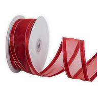 XMRIBBON Nastro trasparente rosso con bordo in raso metallico con lurex argento, 3 - 1/5 cm x 50 m, per confezioni regalo albero ghirlanda topper arco ghirlande bomboniere decorazione