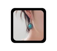 Xmsrn Orecchini pendenti vintage rotondi turchesi con pietra blu, orecchini tribali turchesi retrò pendenti con gancio, gioielli rotondi per le donne