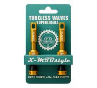 XMTBSTYLE 2 valvole Tubeless MTB | Pack Valvole Presta per Mountain Bike, Strada, E-bike, Gravel, BMX | Confezione 2 Valvole Bici per Kit tubeless | Valvole MTB tubeless Bici (44 mm) Oro