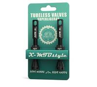 XMTBSTYLE 2 valvole Tubeless MTB | Pack Valvole Presta per Mountain Bike, Strada, E-bike, Gravel, BMX | Pack 2 Valvole Bici per Kit tubeless | Valvole MTB tubeless Bici (44 mm) Nero