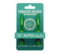 XMTBSTYLE Valvole Tubeless Presta 44 mm - Set 2 pezzi per MTB, Gravel ed E-Bike - Alluminio CNC con Nucleo Rimovibile, Verde