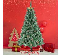 XMTECH Albero di Natale artificiale, con supporto in metallo, decorazione natalizia, in PVC, verde, con pigne e effetto neve, 150 cm
