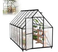 XMTECH Serra in alluminio, 280 x 180 x 195 cm, con pannelli a camera cava in policarbonato da 4 mm, resistente ai raggi UV, alle intemperie e alle tempeste, con porta, 2 lucernari e base in acciaio