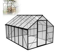 XMTECH Serra in alluminio, 340 x 180 x 195 cm, con pannelli a camera cava in policarbonato da 4 mm, resistente ai raggi UV, alle intemperie e alle tempeste, con porta, 2 lucernari e base in acciaio
