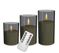 XMTECH Set di 3 candele a LED, colore grigio opaco, senza fiamma, diametro 7,5 x 10/12,5/15 cm, con telecomando e timer, funzionamento a batteria, tremolante, per interni ed esterni, decorazione
