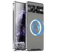 XMTON Custodia per Google Pixel 8a cover per Magsafe, Protezione della fotocamera, Cover magnetica in metallo, Custodia protettiva antiurto e Vestibilità slim per Google Pixel 8a case, Argento