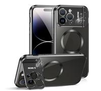 XMTON Magnetic case for iPhone 15 Pro case, Compatible with MagSafe, Built-In Camera Guard Kickstand and Aromatherapy tablets, Metal Frame Shockproof ultra slim cover, Black