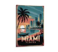 XMUXCY Decorazione da parete per camera da letto, poster di viaggio con skyline di Miami, dipinto decorativo, 30 x 45 cm, stile cornice