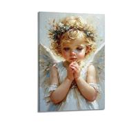 XMUXCY Decorazione da parete per camera da letto, poster religioso con angioletto in preghiera, dipinto a olio decorativo, 60 x 90 cm, stile cornice