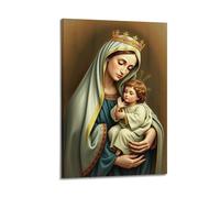 XMUXCY Decorazione da parete per camera da letto, poster su tela, icona religiosa, madonna, bambino, corona, arte classica, pittura decorativa, 60 x 90 cm, stile cornice