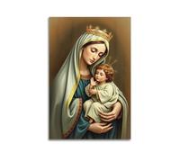 XMUXCY Decorazione da parete per camera da letto, poster su tela, icona religiosa, madonna, bambino, corona, arte classica, pittura decorativa 50 x 75 cm, senza cornice