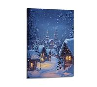 XMUXCY Decorazione da parete per camera da letto, poster su tela, motivo: città delle fiabe innevate, 30 x 45 cm, stile cornice
