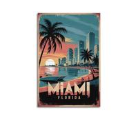 XMUXCY Poster decorativo da parete per camera da letto, poster di viaggio con skyline di Miami, dipinto decorativo, 30 x 45 cm, senza cornice