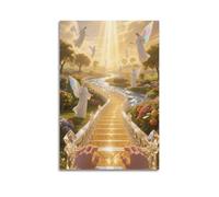 XMUXCY Poster su tela, decorazione da parete moderna per camera da letto, poster religioso con scala dorata verso il cielo con angeli ha un fascino sacro, 30 x 45 cm, senza cornice