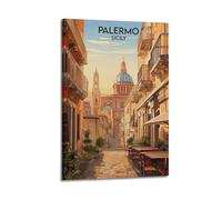 XMUXCY Poster su tela, decorazione da parete per camera da letto, poster città, Palermo, Sicilia, Street View, arte decorativa, 50 x 75 cm, con cornice