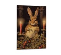 XMUXCY Stampa artistica da parete in stile retrò con animali che leggono il coniglio a lume di candela, poster artistico da parete per camera da letto e ufficio, 50 x 75 cm