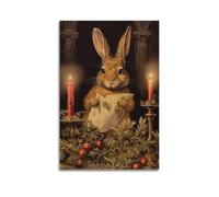 XMUXCY Stampa artistica da parete in stile retrò con animali che leggono il coniglio a lume di candela, poster artistico da parete per camera da letto e ufficio, 50 x 75 cm