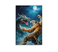 XMUXCY Stampa artistica da parete su tela, motivo: cultura, dragone epico contro tigre, per camera da letto e ufficio, 30 x 45 cm