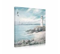 XMYATELi Blue Coastal Lighthouse Wall Art: immagini di faro e gabbiani, pittura sull'oceano, stampa artistica su tela per bagno, camera da letto, ufficio, soggiorno, decorazione da parete, piccola, 30