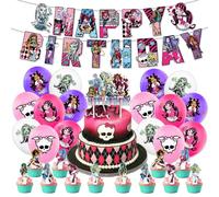 XNAUVOI 30pcs Kit Compleanno Mostro, Palloncini a Tema, Banner, Palloncini in Lattice, Cake Topper, Decorazioni Per Torte, Verde, Viola, Arancione