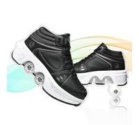 XNEOPP 2-in-1 Pattini A Rotelle Donna, Design A Doppia Fila Regolabile, Quattro Ruote Invisibile Retrattile Scarpe con Rotelle Bambina Sport All'Aperto,Black Without Light,EU/34